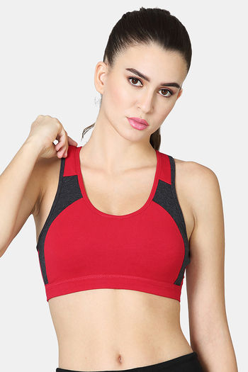 Buy Vstar Cotton Sports Bra With Removable Padding - Red Charcoal Melge
